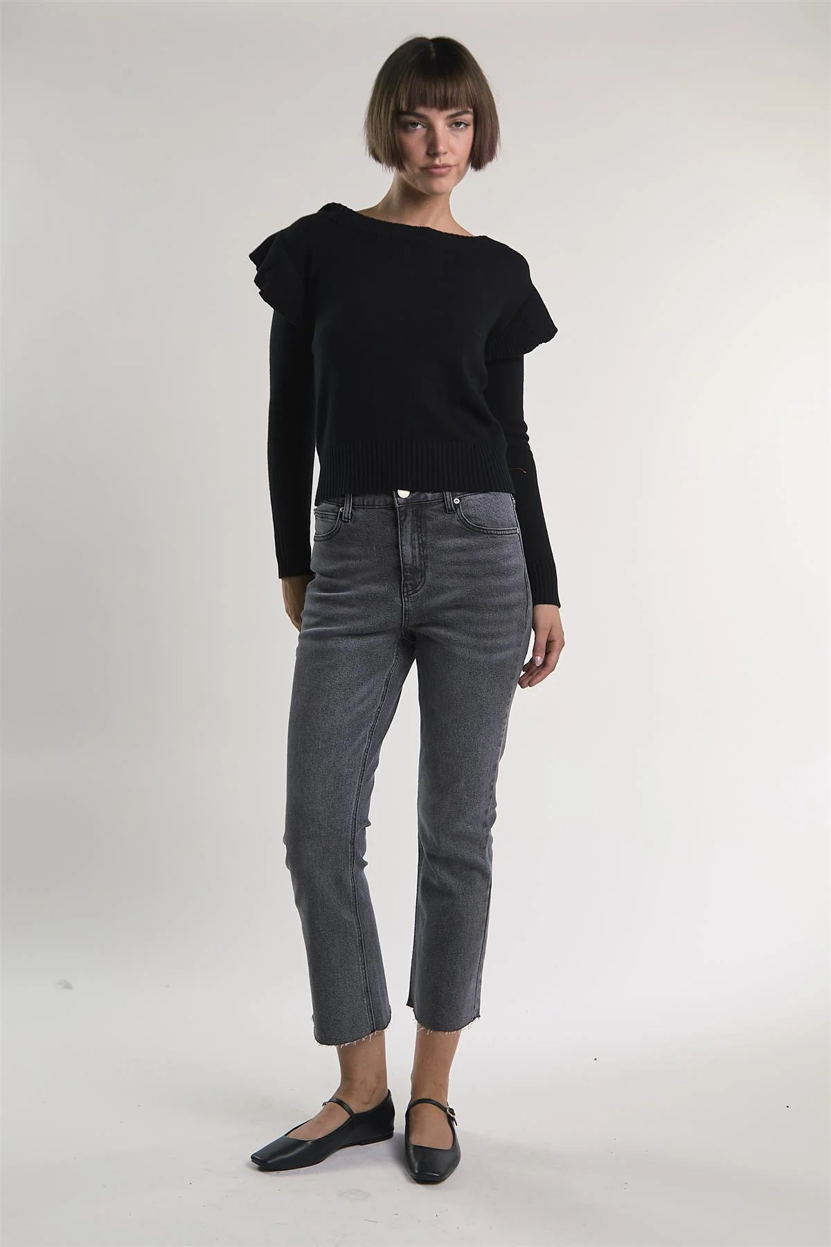 Black Ruffle Shoulder Sweater - Image 5