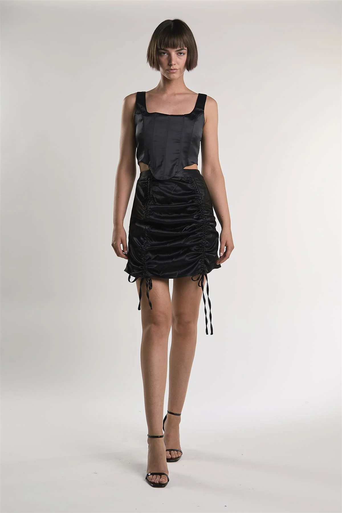 Black-Sateen Corset Crop-Top