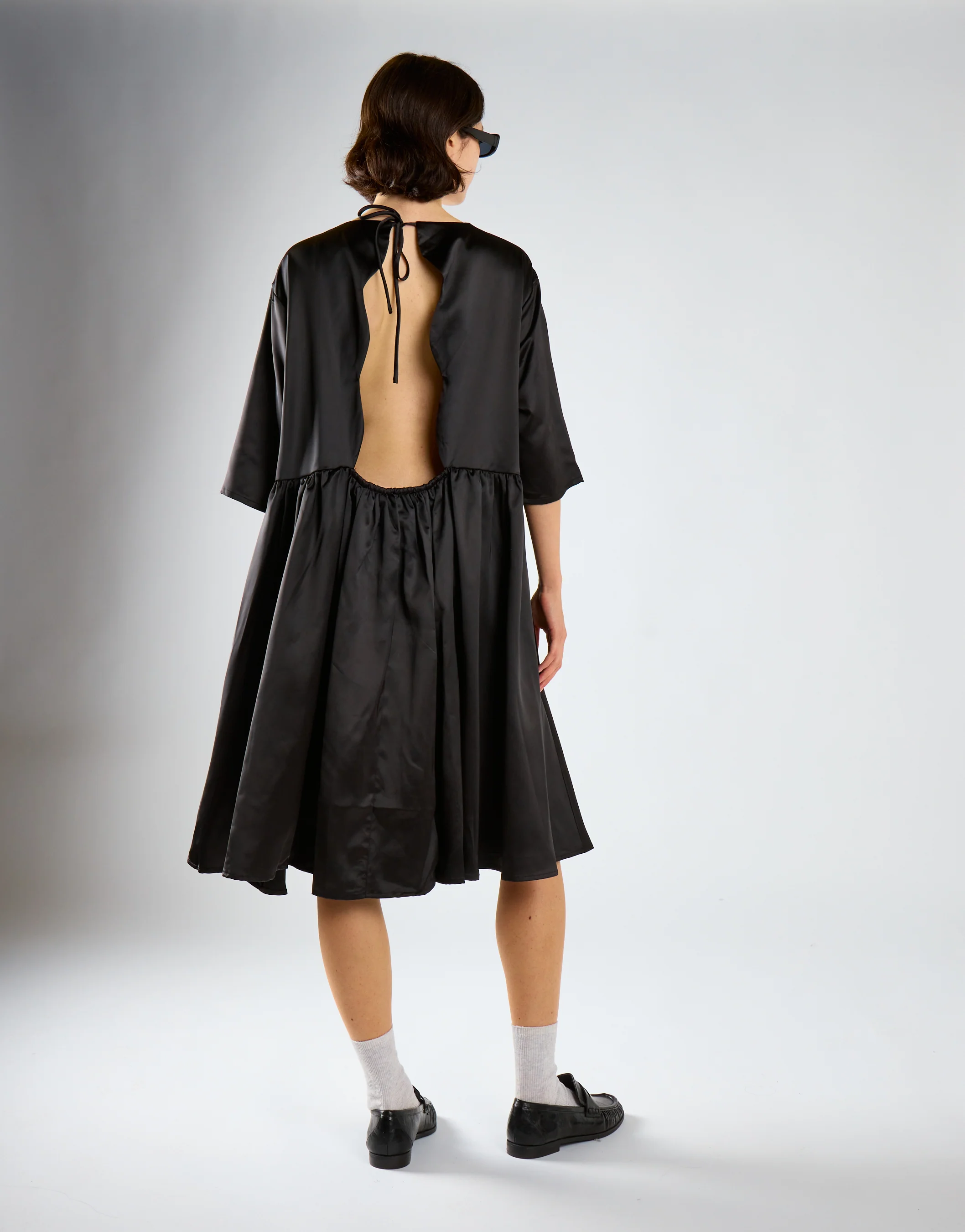 Black-Sateen Scallop-Back Mini-Dress - Image 2