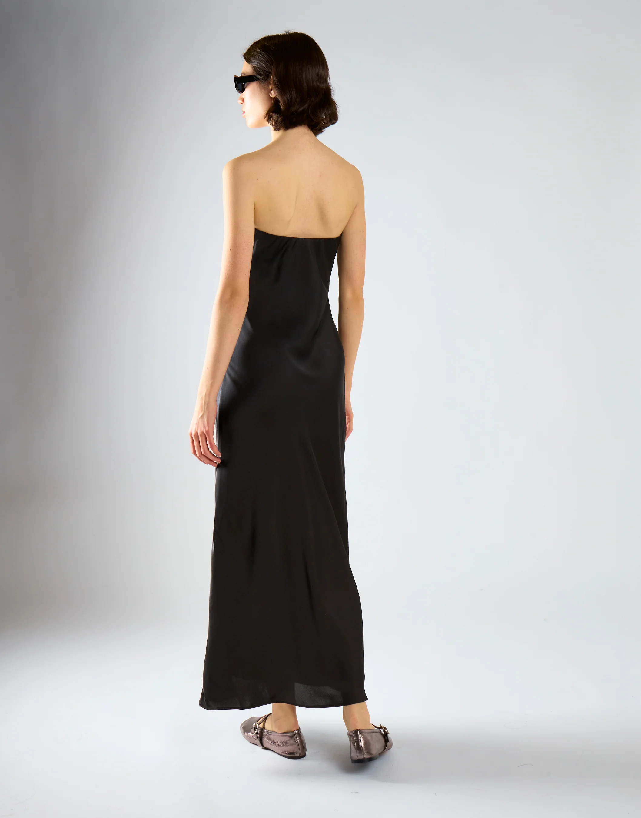 Black-Satin Bias-Cut Strapless Midaxi-Dress - Image 2