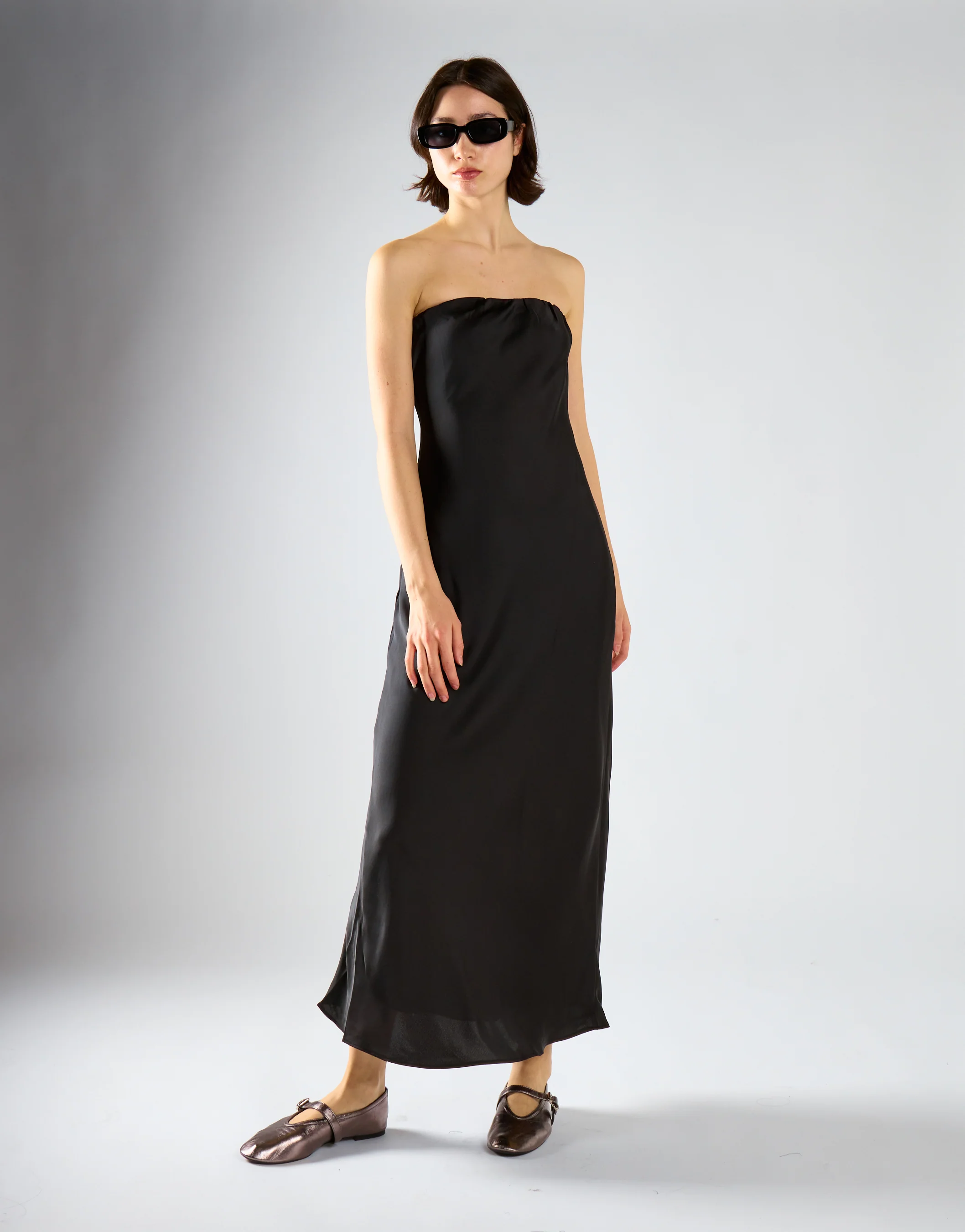 Black-Satin Bias-Cut Strapless Midaxi-Dress - Image 3