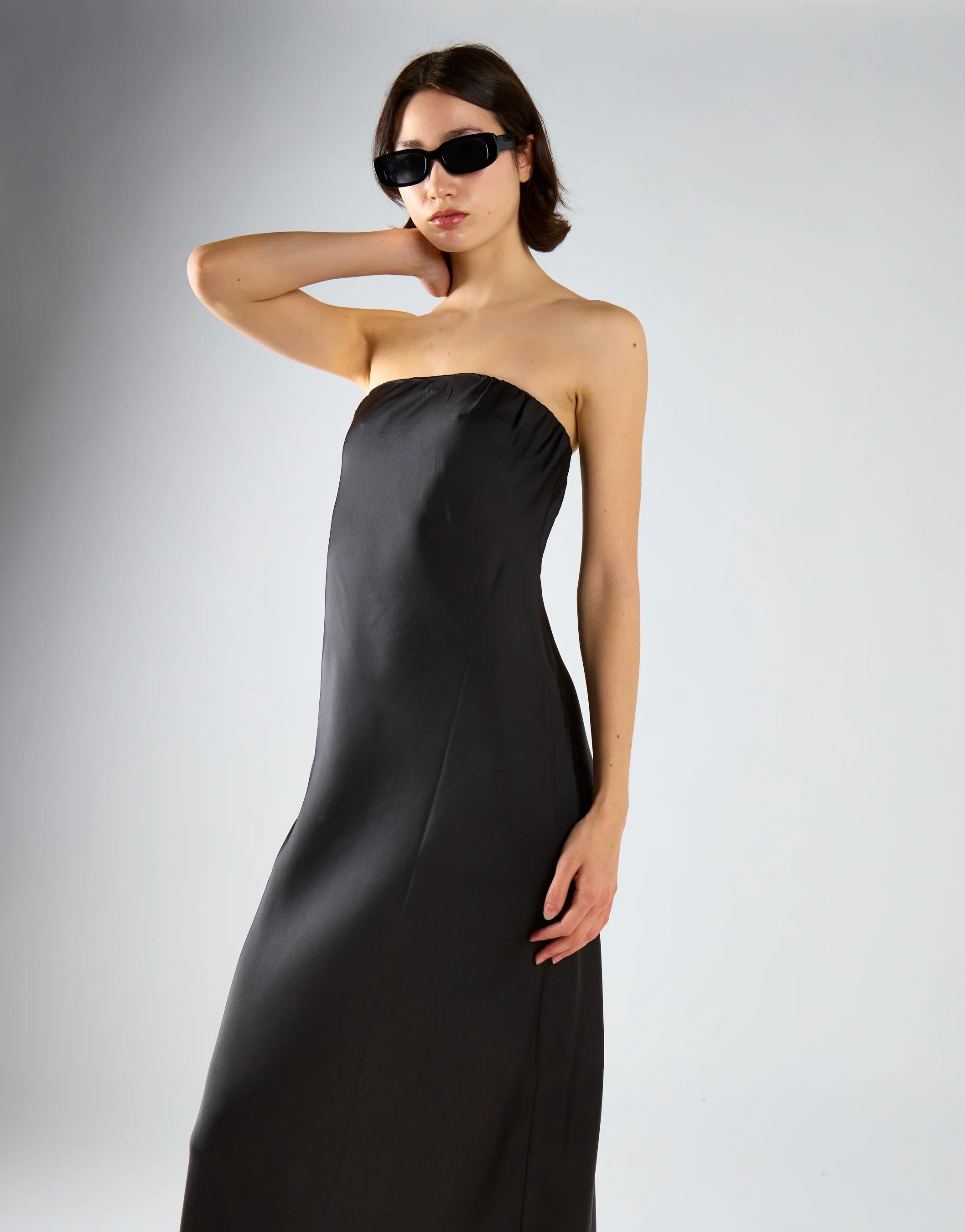 Black-Satin Bias-Cut Strapless Midaxi-Dress - Image 4