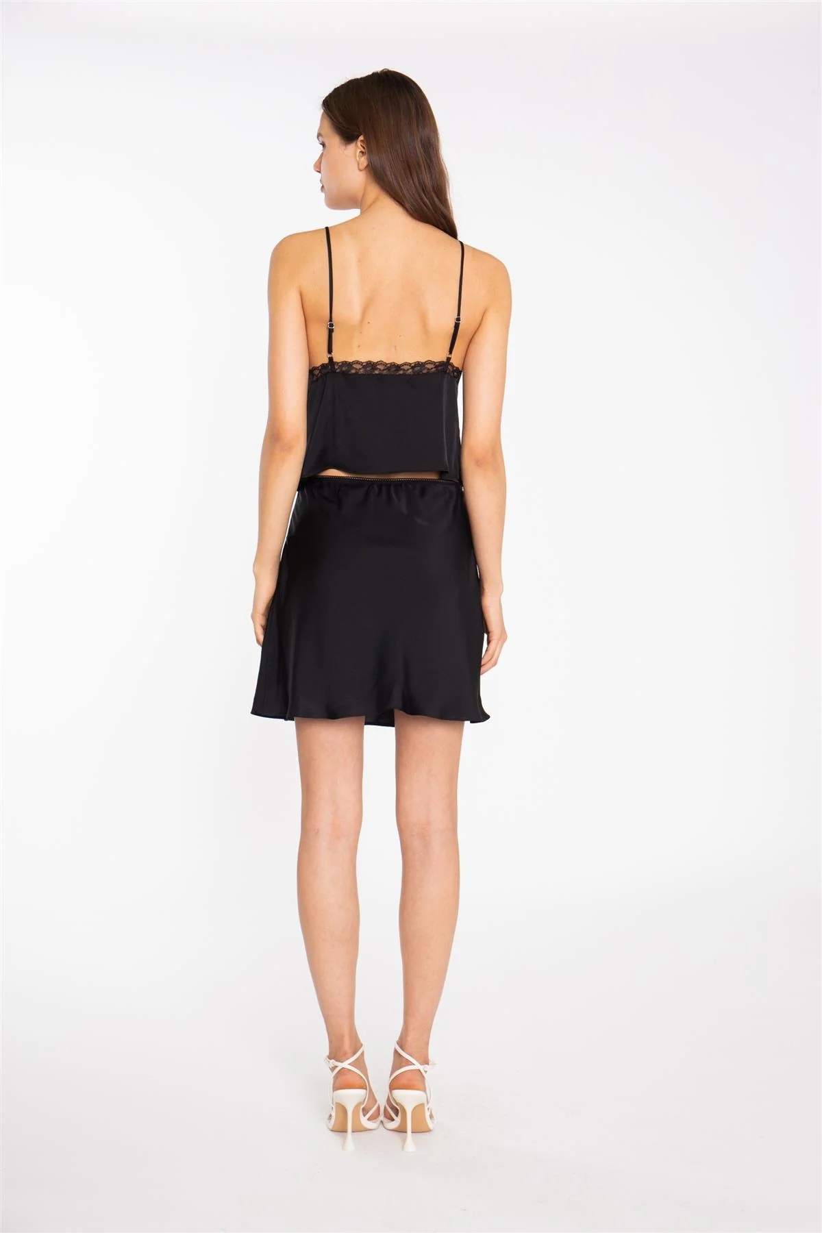 Black-Satin Button-Front Cami-Top - Image 2
