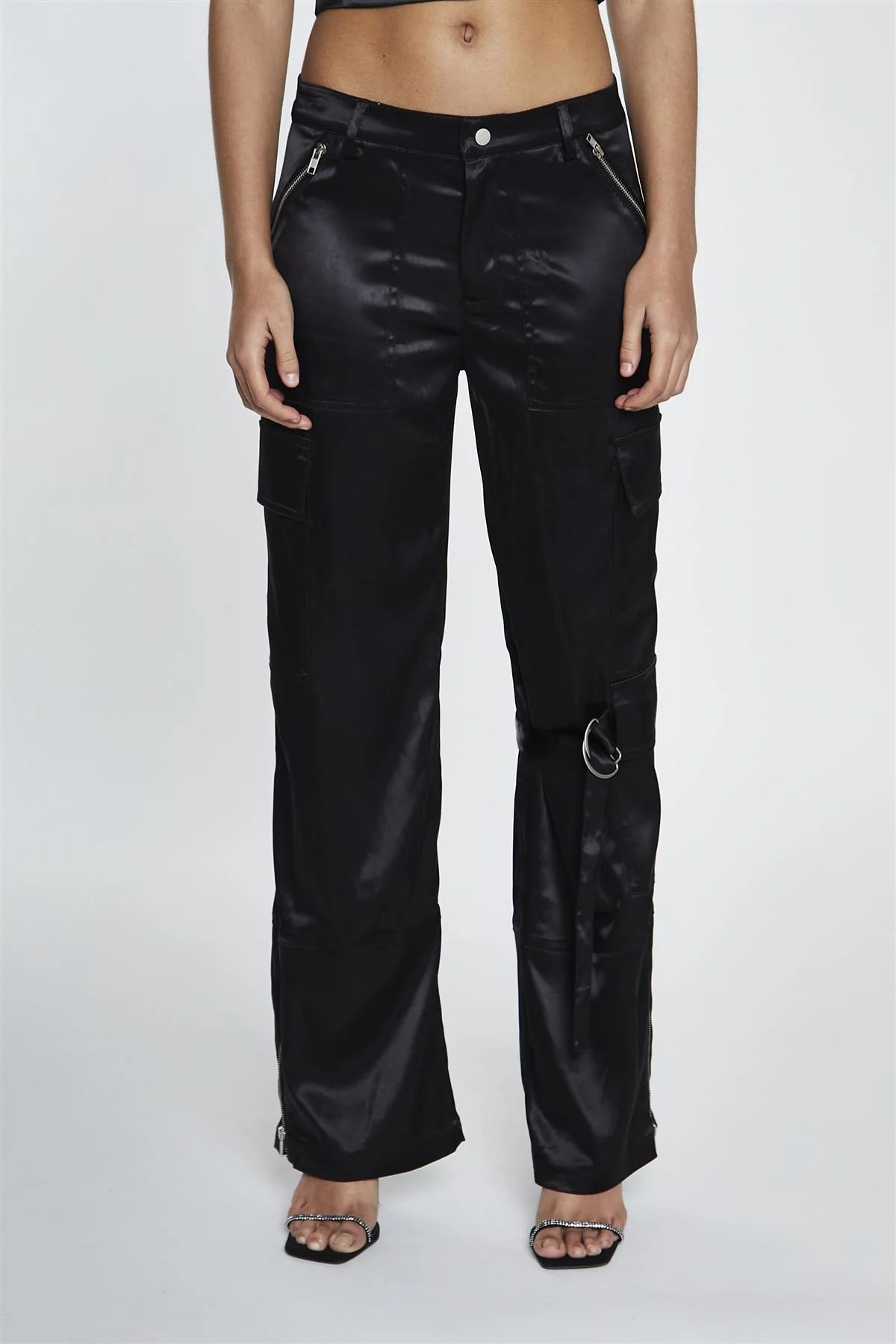 Black Satin D-Ring Detail Trousers