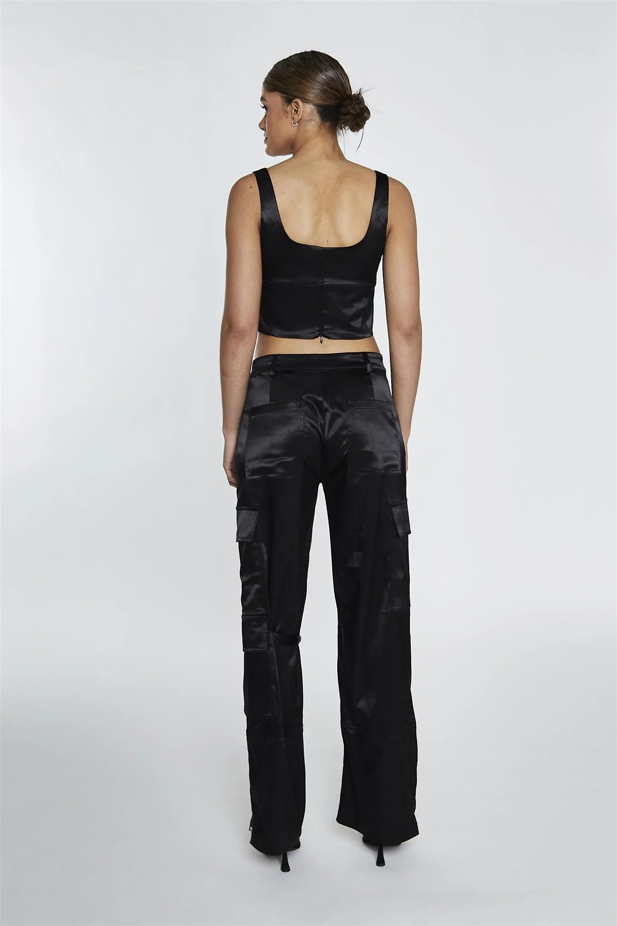 Black Satin D-Ring Detail Trousers - Image 4