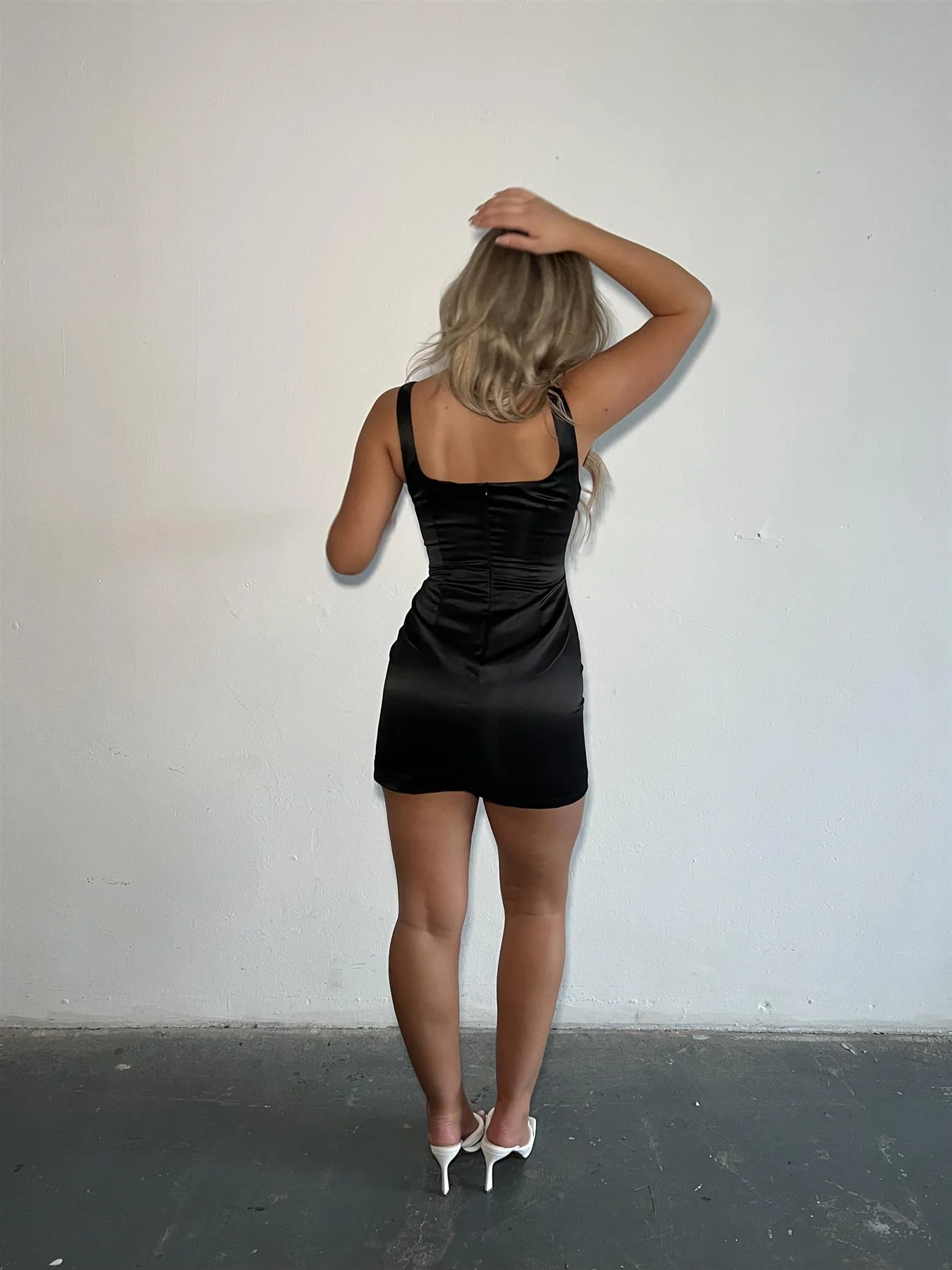 Black-Satin Diamante Bow Mini-Dress - Image 2