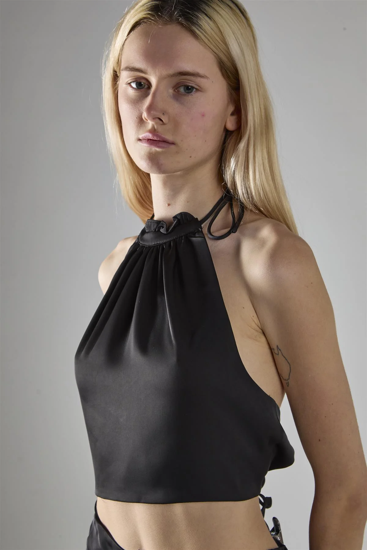 Black Satin Halter-Neck Crop-Top - Image 4