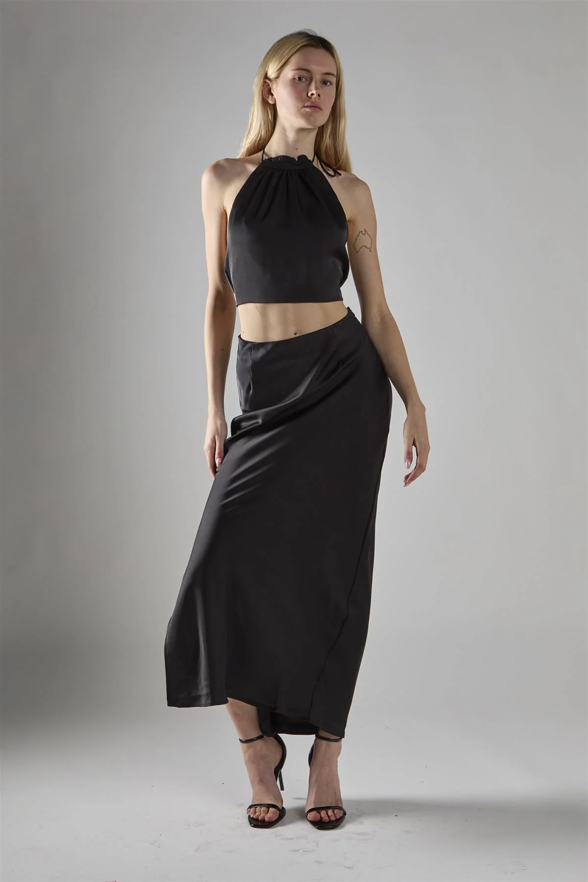 Black Satin Halter-Neck Crop-Top - Image 5