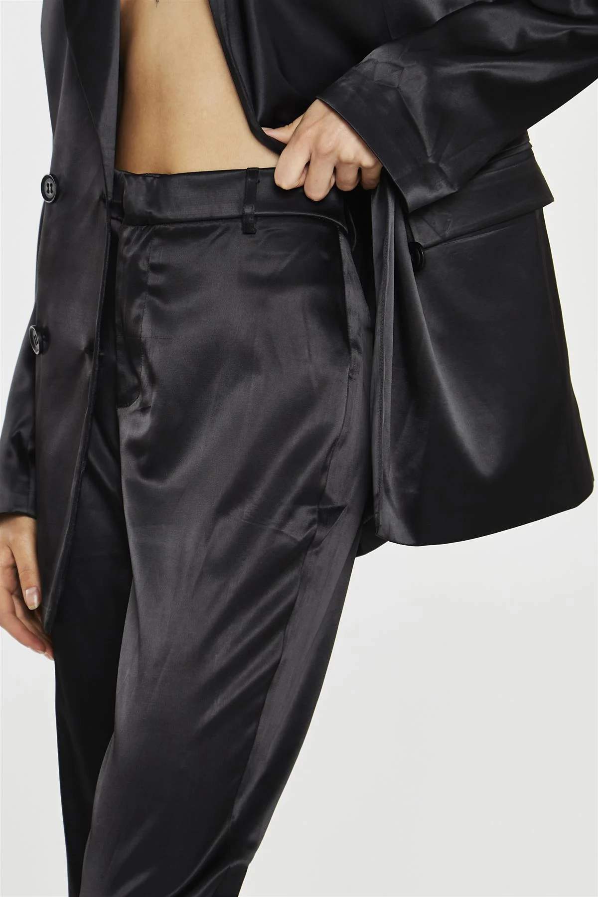 Black Satin High Waisted Wide Leg Trousers - Image 4