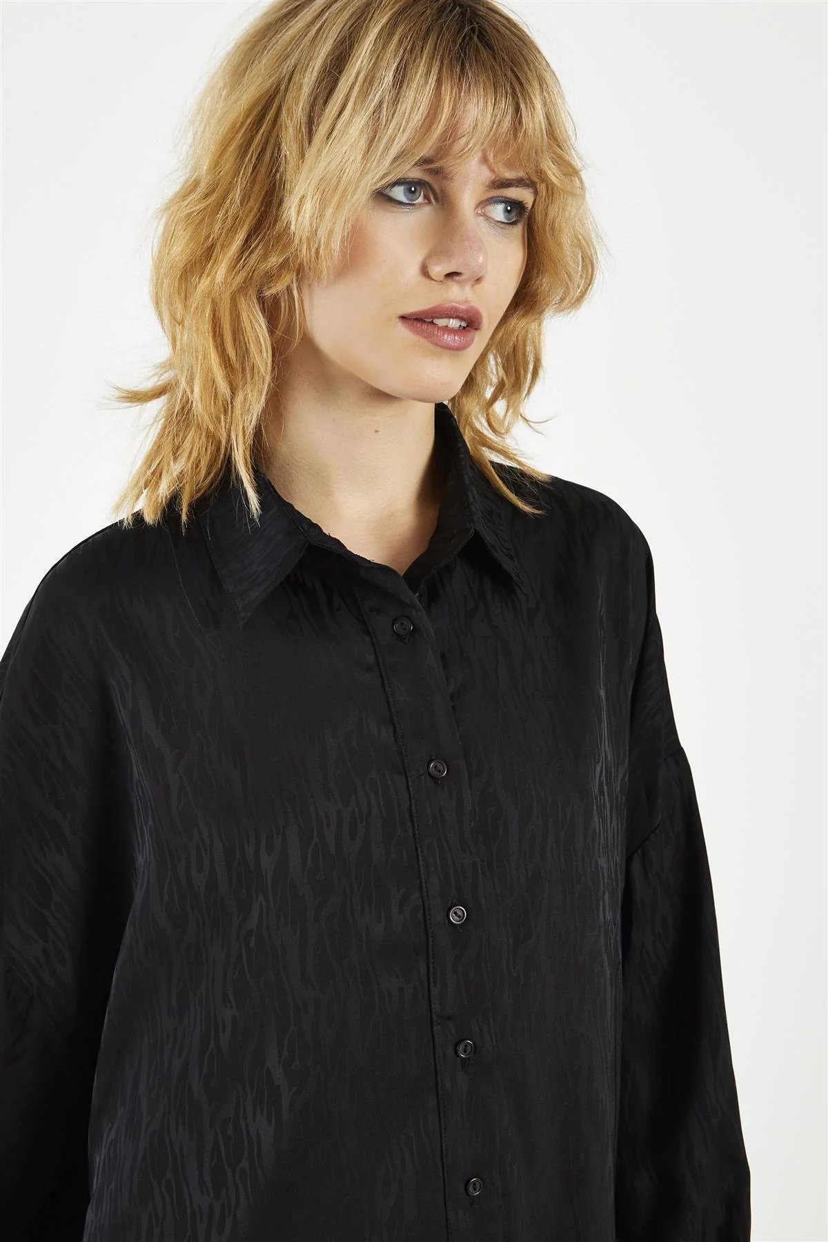 Black Satin-Jacquard Shirt-Dress - Image 4