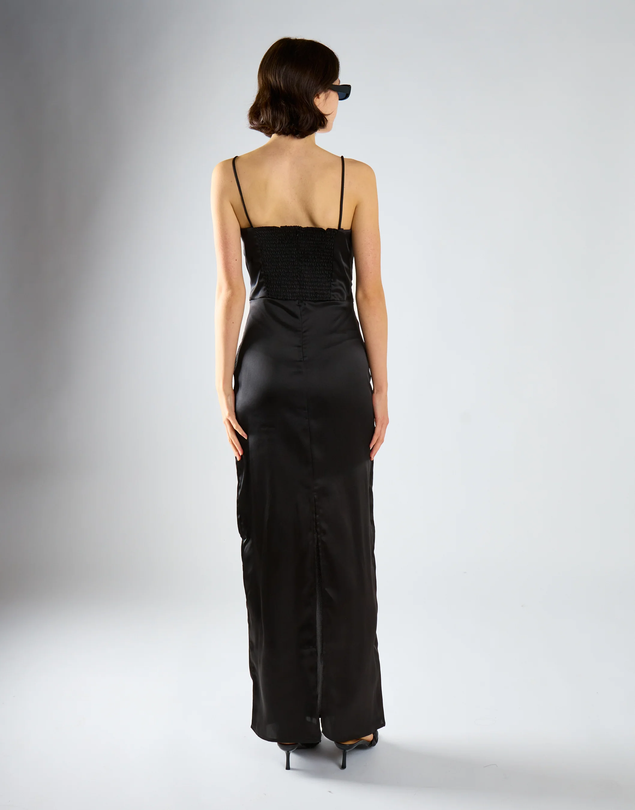 Black Satin Maxi-Dress - Image 2