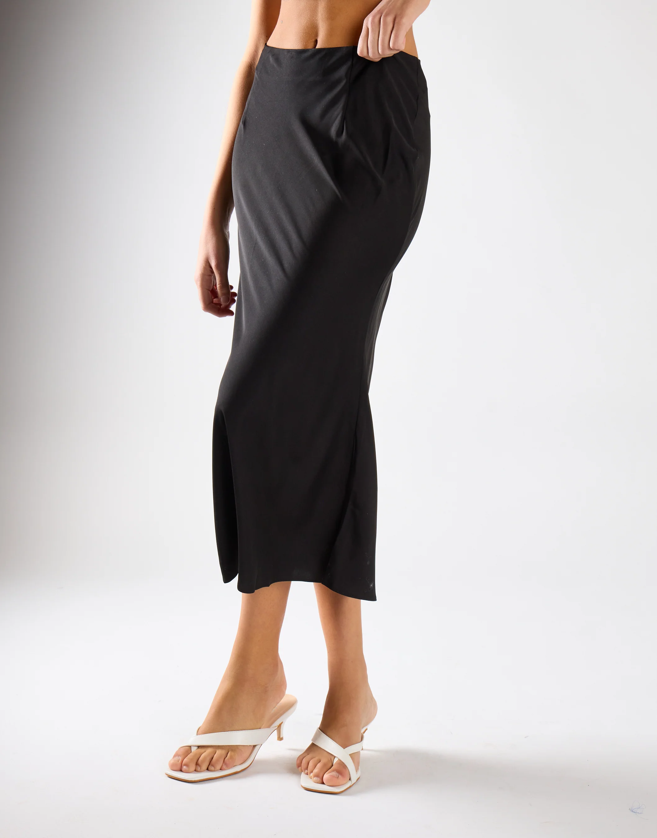 Black Satin Midi Skirt - Image 3