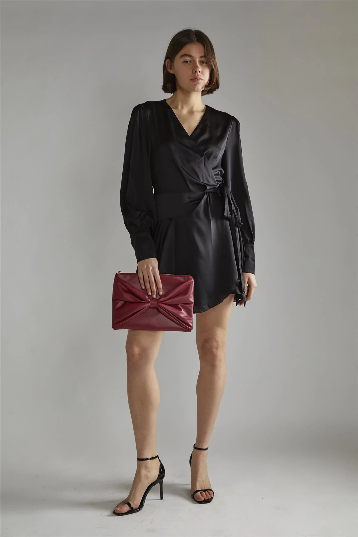 Black-Satin Wrap Mini-Dress - Image 4
