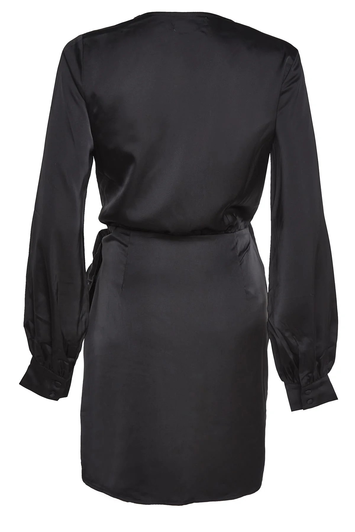 Black-Satin Wrap-Tie Midi-Dress - Image 2