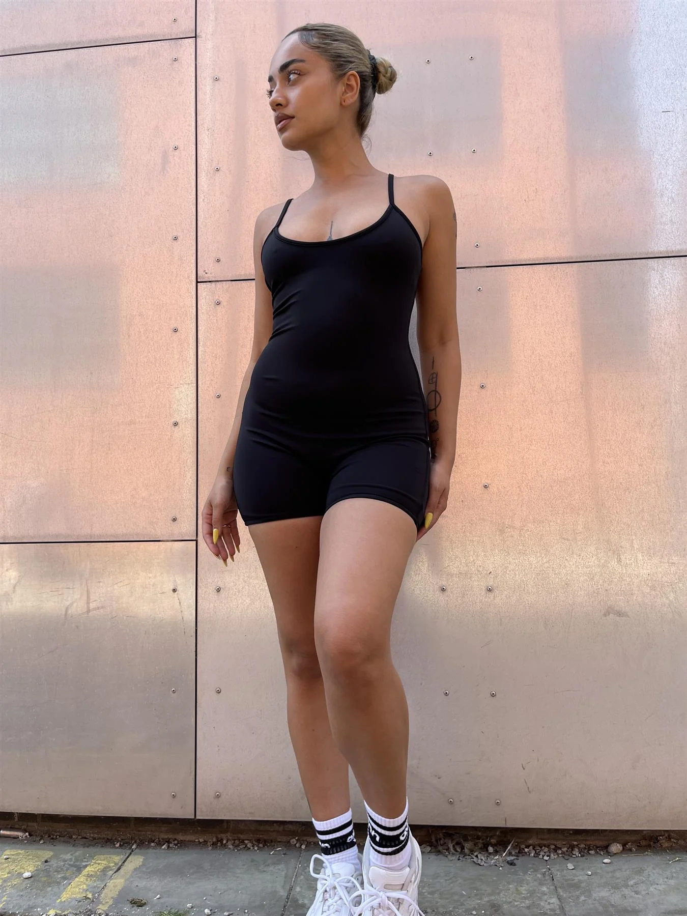 Black Scoop-Neck Short-Unitard - Image 3