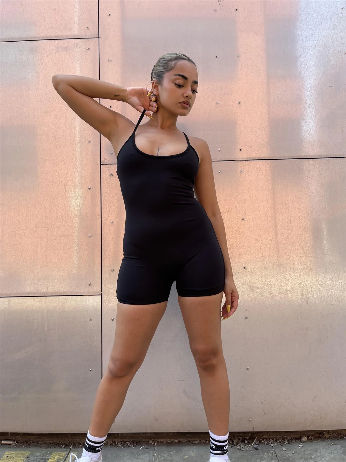 Black Scoop-Neck Short-Unitard - Image 8