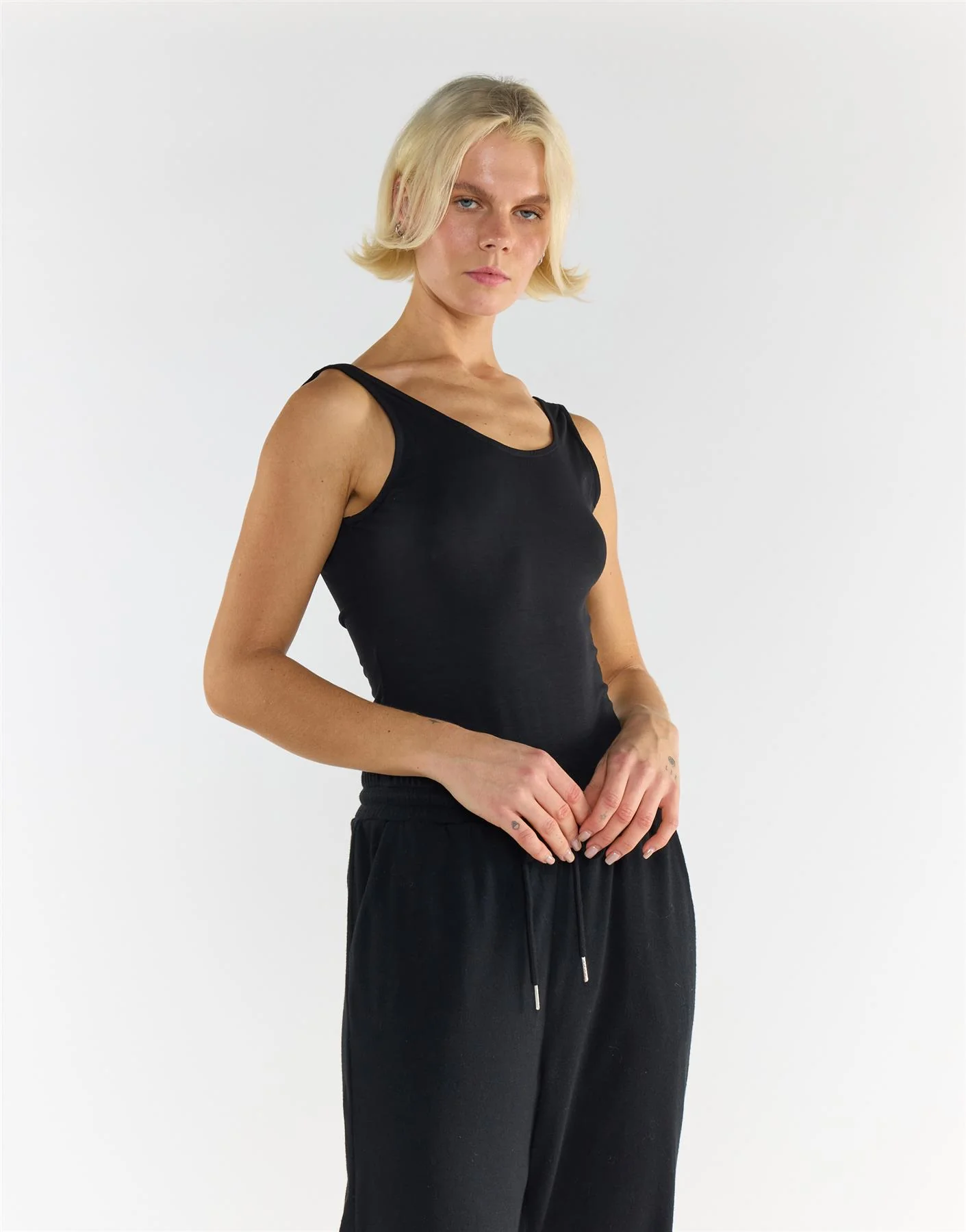 Black Scoop Neck Sleeveless Cotton Bodysuit