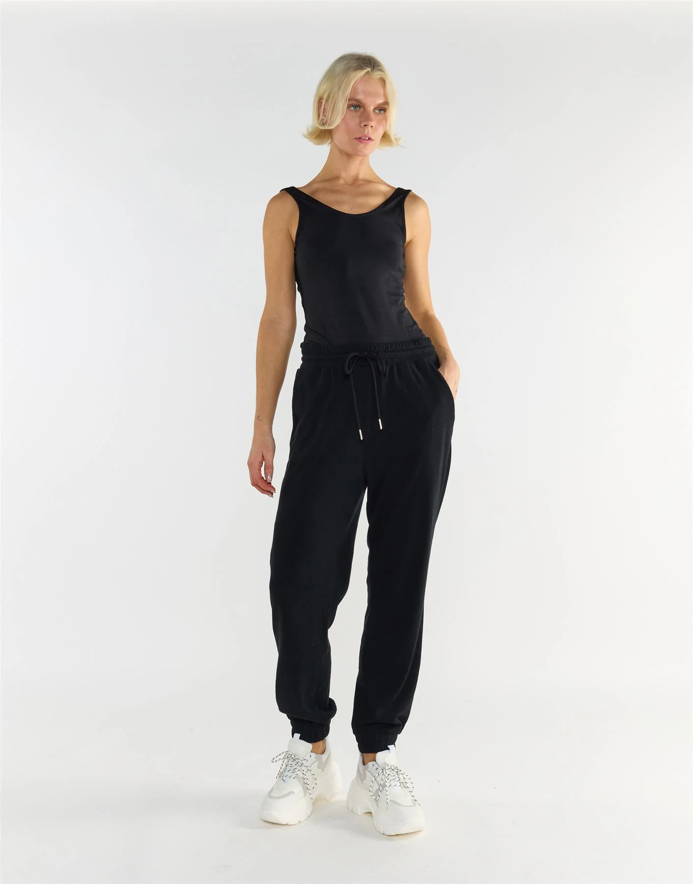Black Scoop Neck Sleeveless Cotton Bodysuit - Image 2