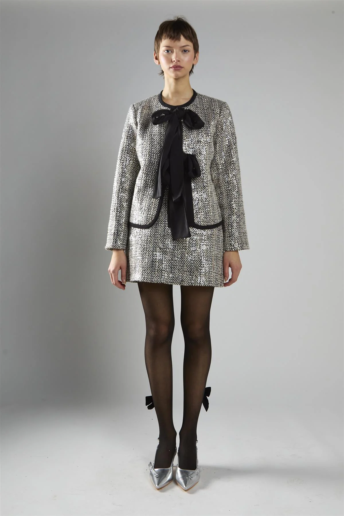 Black Sequin Tweed Mid-Rise Mini Skirt - Image 5