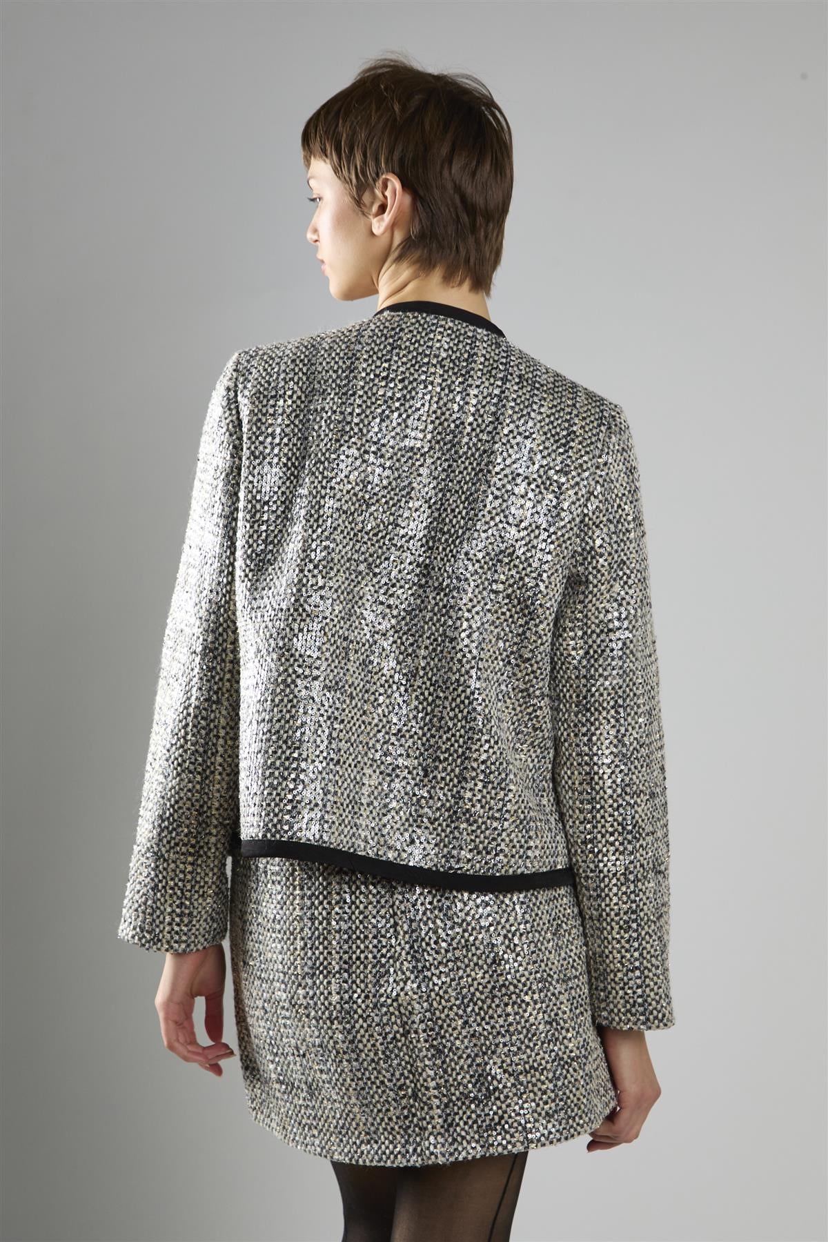 Black Sequin Tweed Mid-Rise Mini Skirt - Image 6