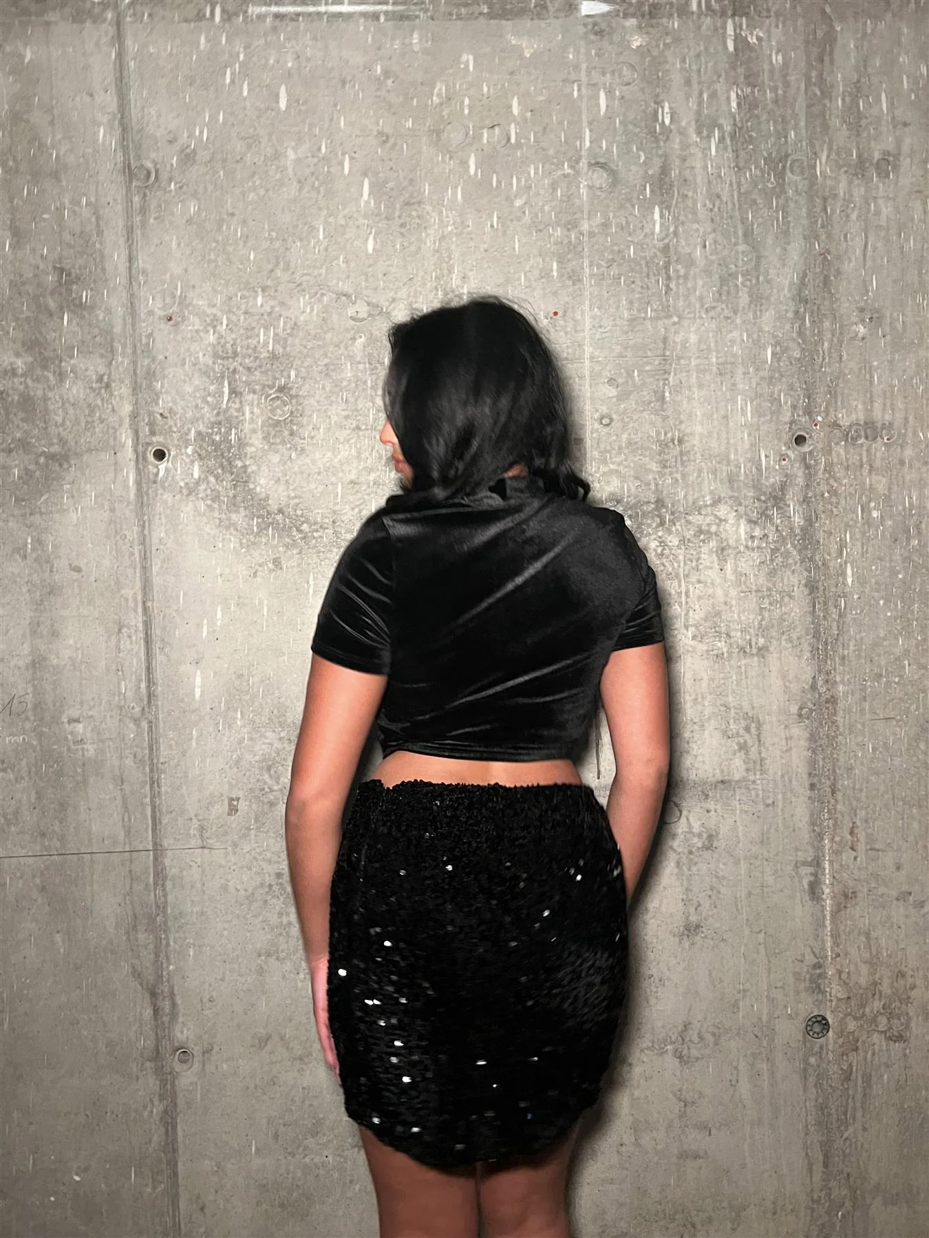 Black-Sequin Velvet Mini Skirt - Image 2