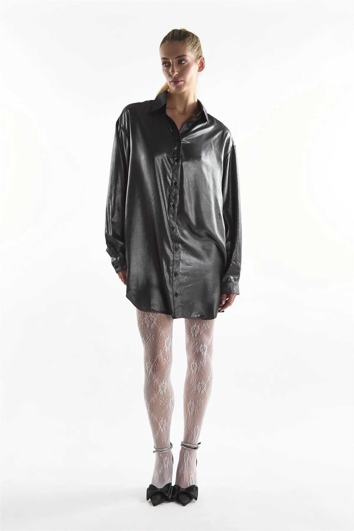 Black Shimmer Long Sleeve Shirt - Image 2