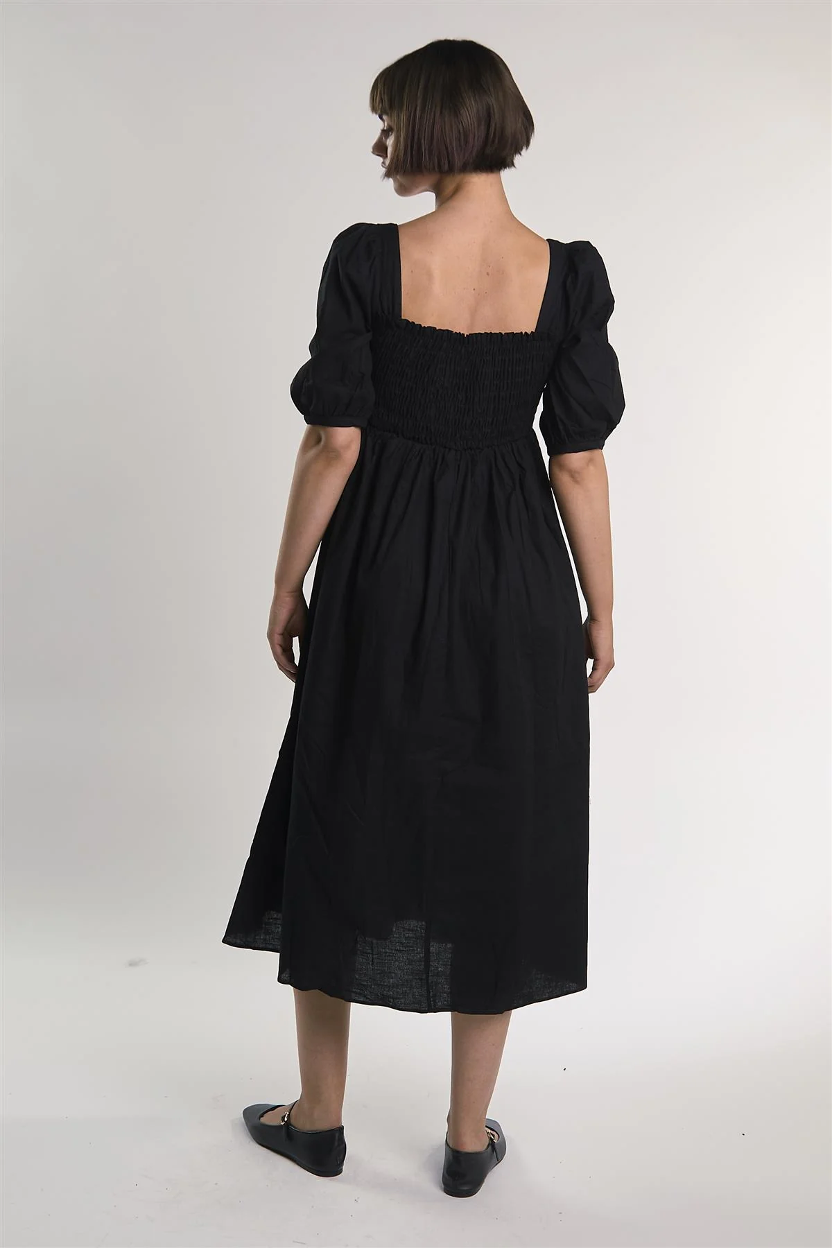 Black Shirred-Front Midi-Dress - Image 2