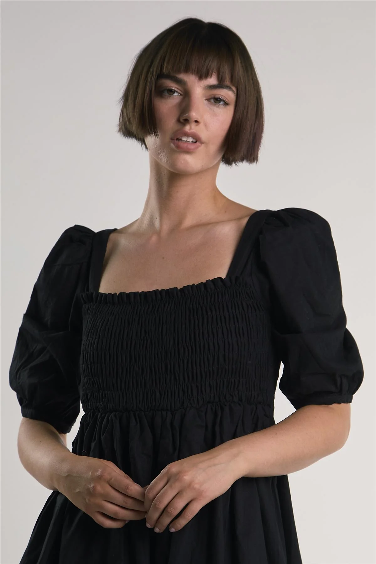 Black Shirred-Front Midi-Dress - Image 3