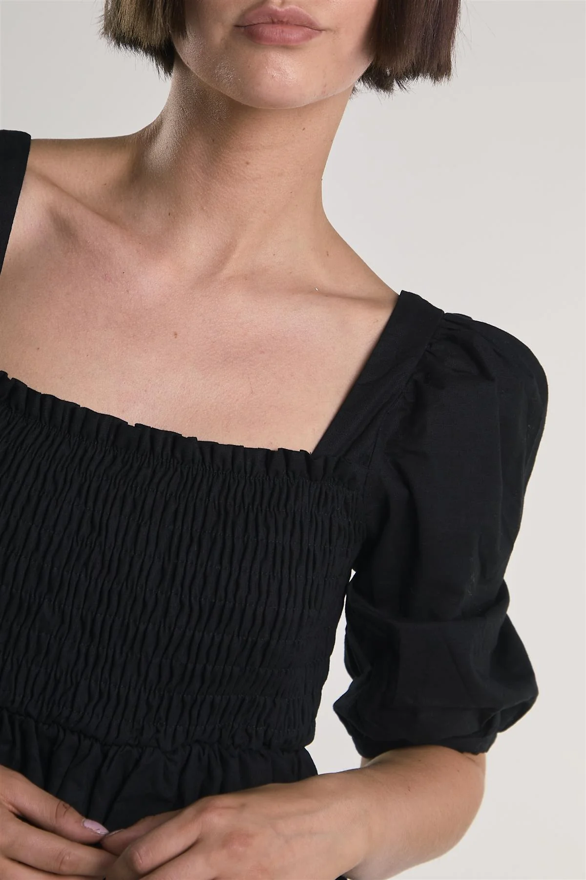 Black Shirred-Front Midi-Dress - Image 4