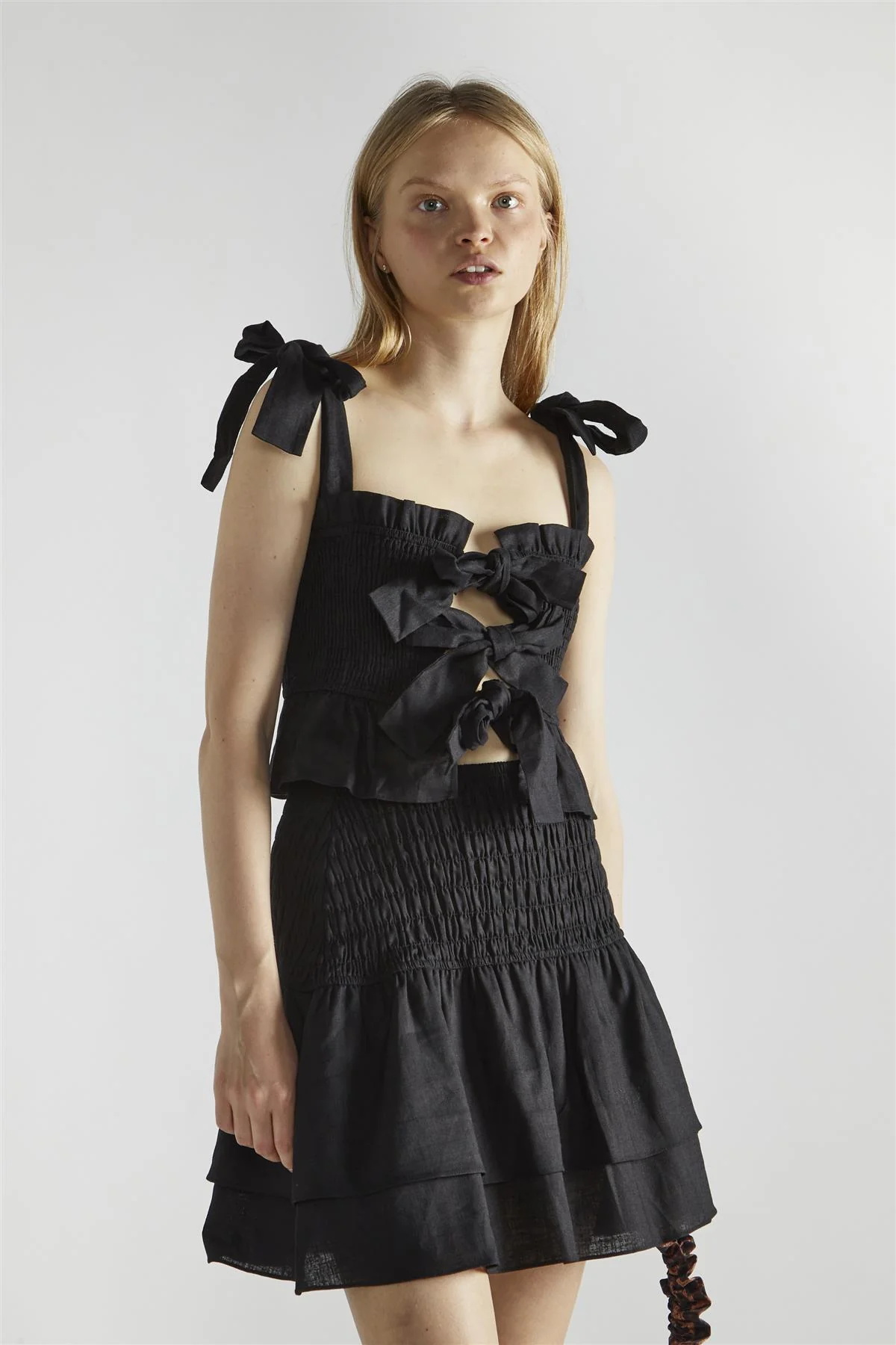 Black Shirred Layered Mini-Skirt - Image 3