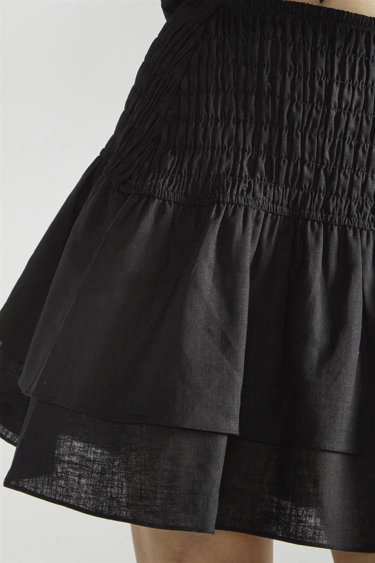 Black Shirred Layered Mini-Skirt - Image 4
