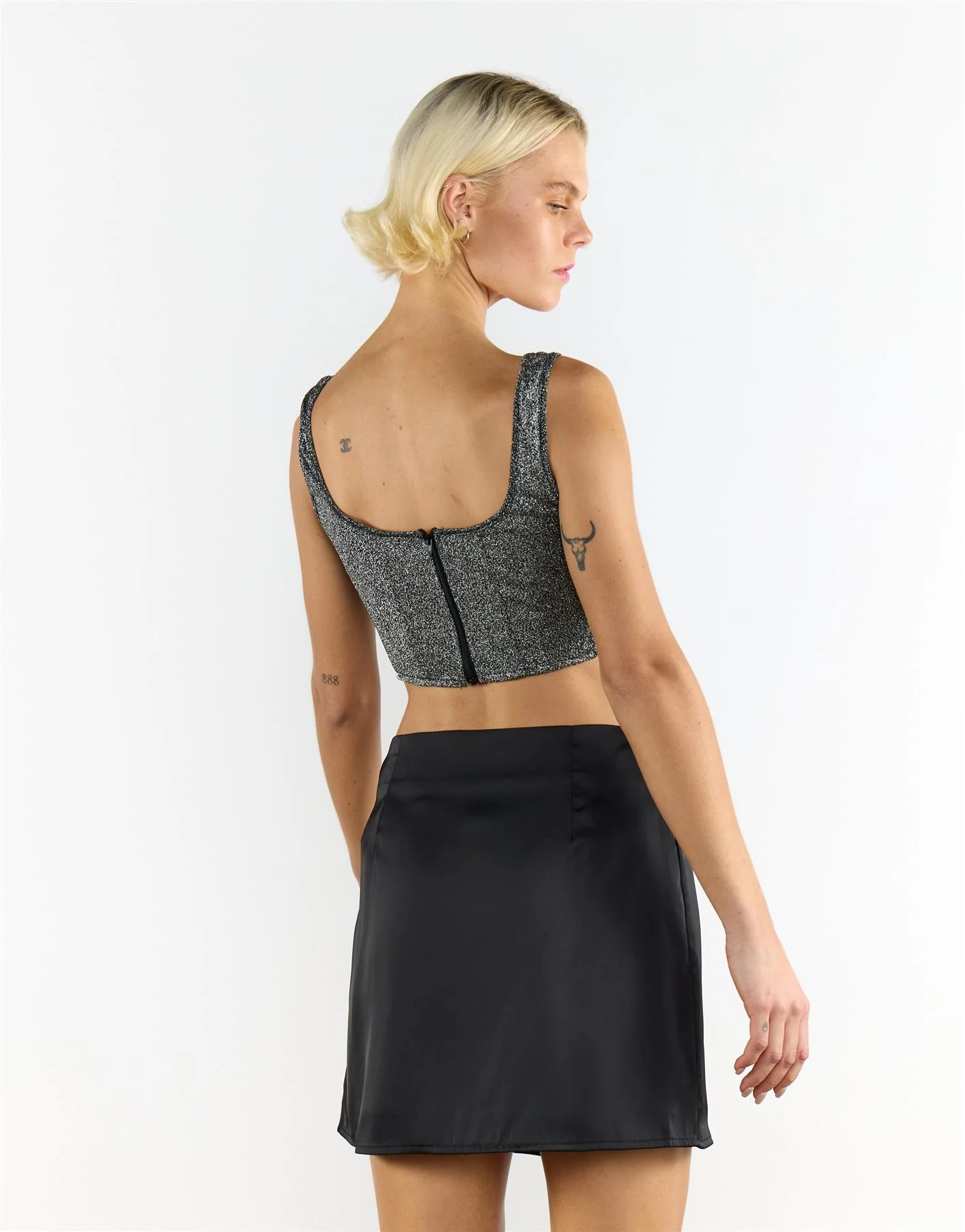Black Silver Glitter Sleeveless Top - Image 2
