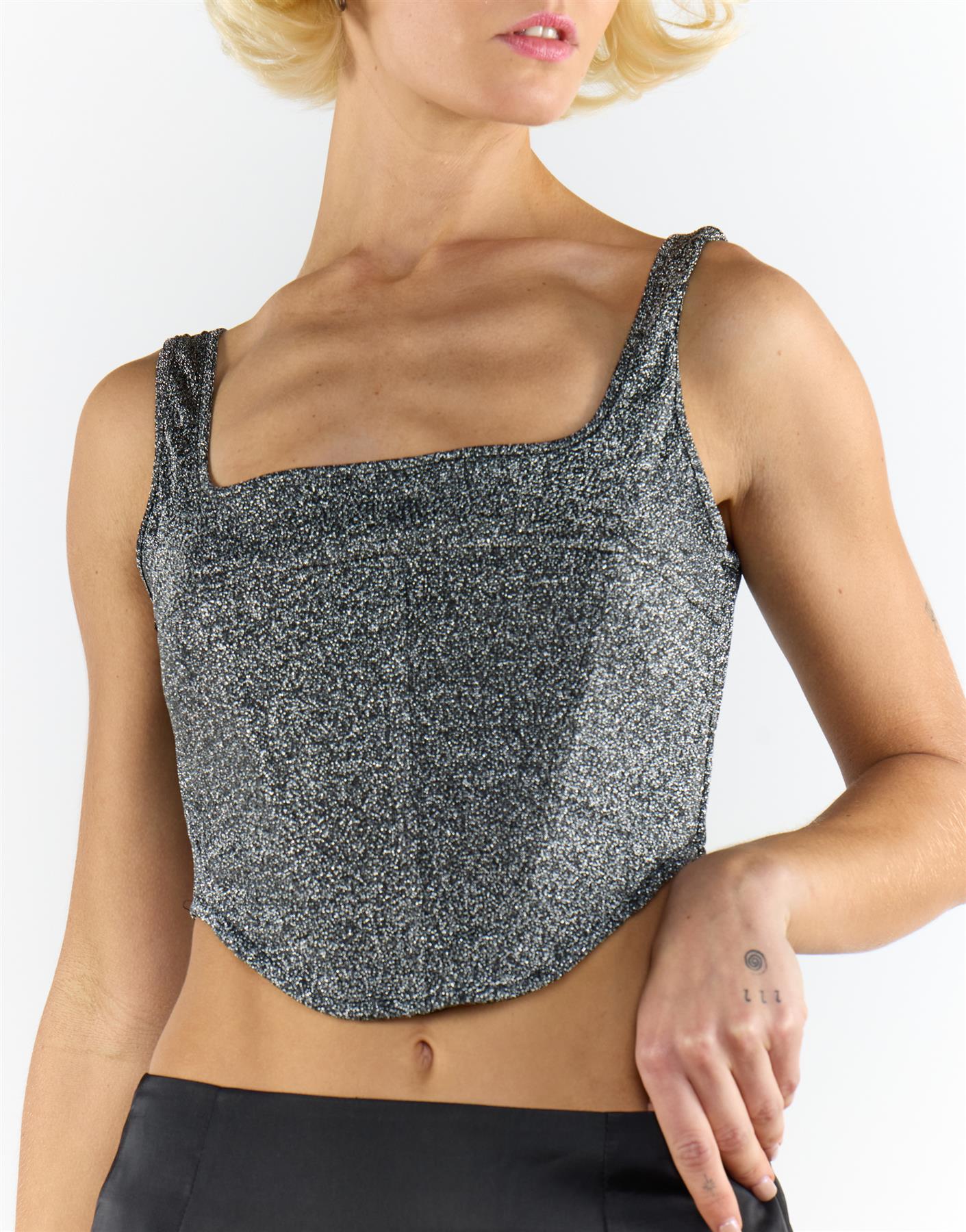 Black Silver Glitter Sleeveless Top - Image 4