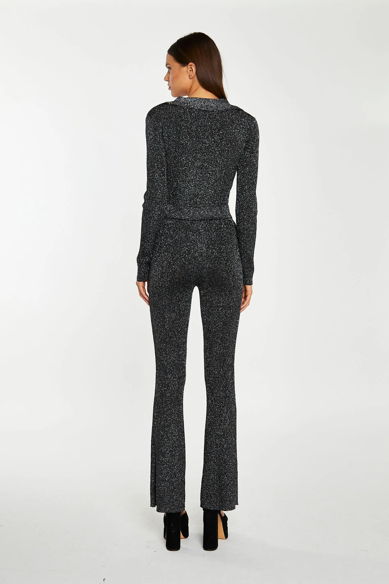 Black-Silver Rib Collared V-Neck -Bodysuit - Image 2