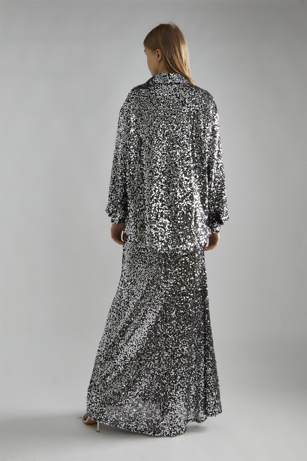 Black-Silver Sequin Loose-Fit Shirt - Image 2