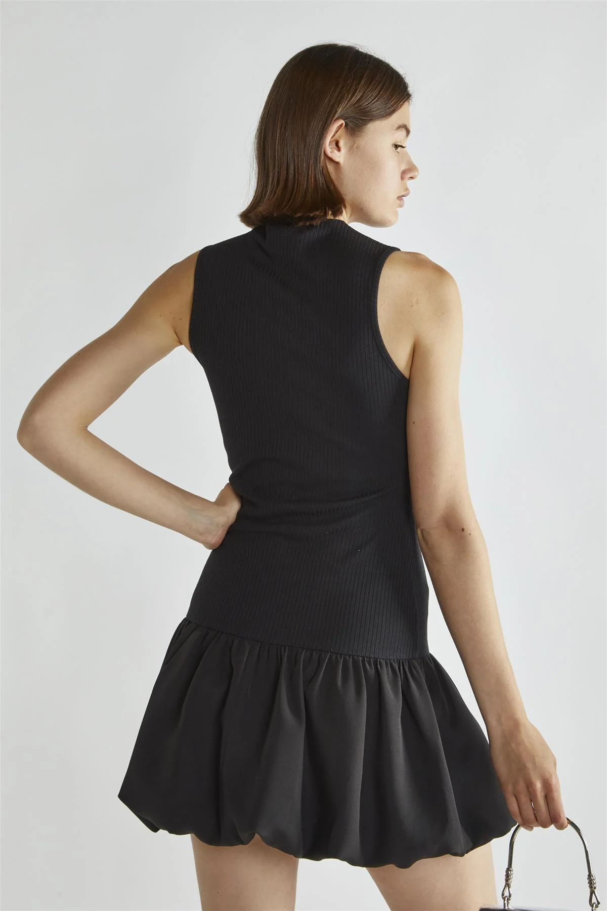Black Sleeveless Puffball Mini-Dress - Image 2