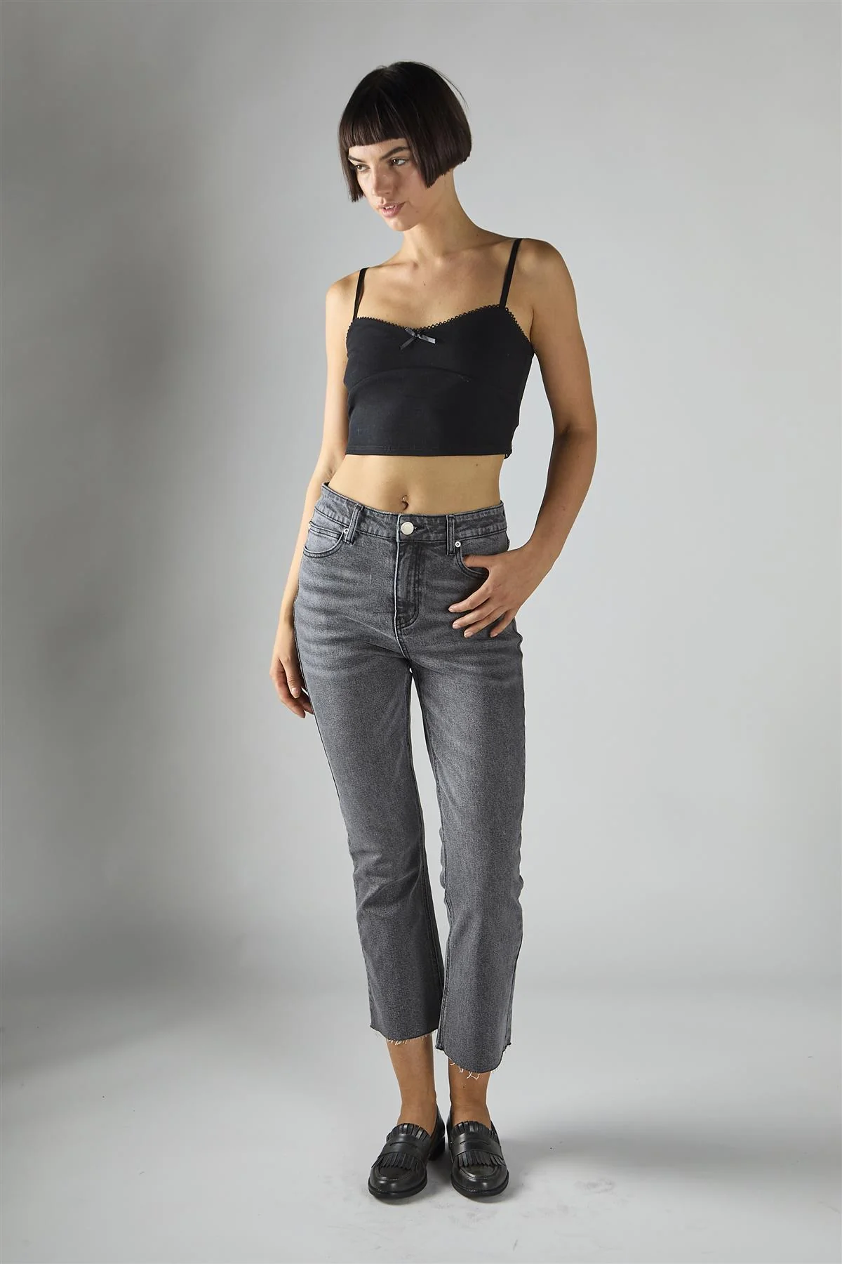 Black Sleeveless-Ribbed-Bow-Detail Crop-Top