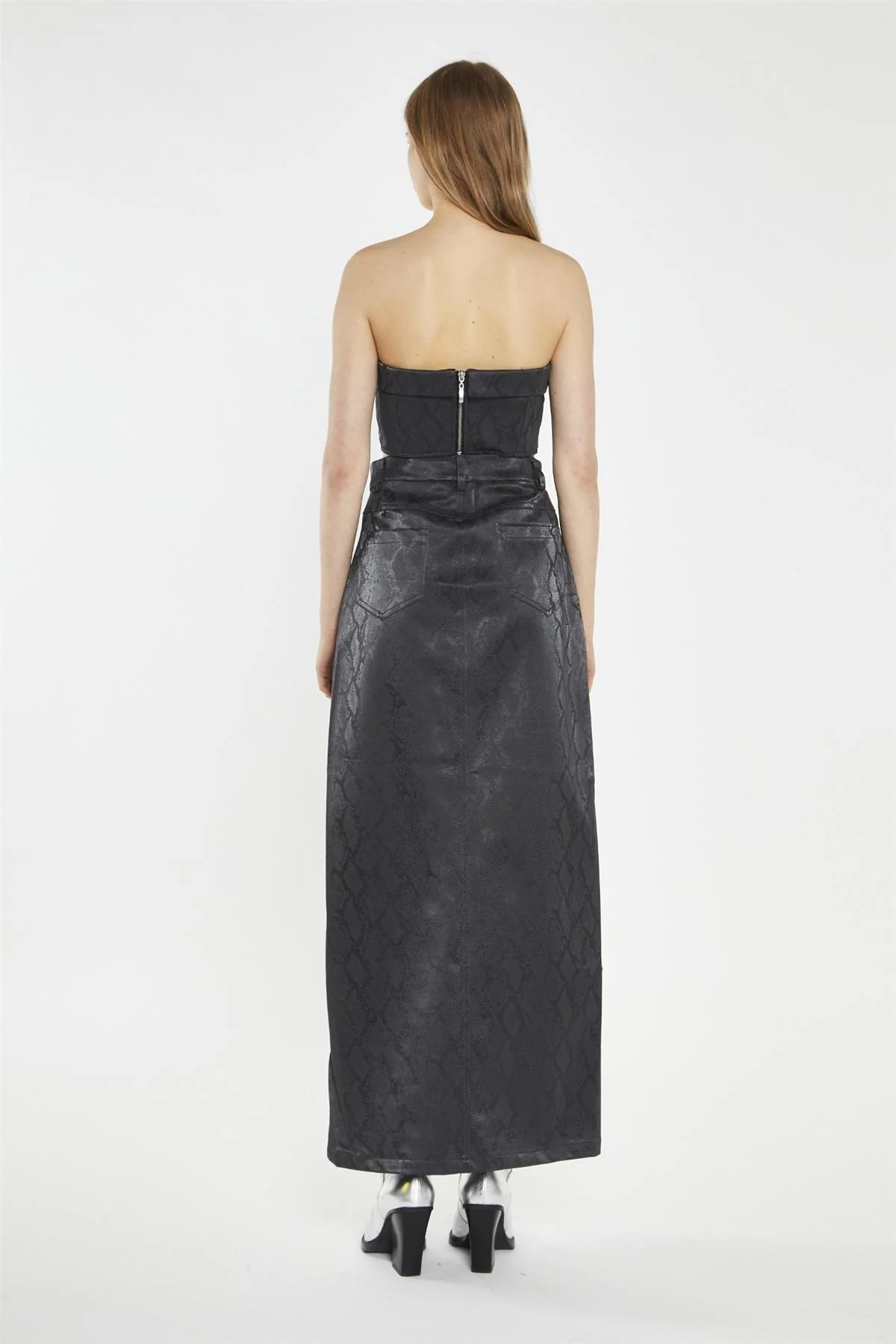 Black-Snake PU Centre-Split Midi-Skirt - Image 2