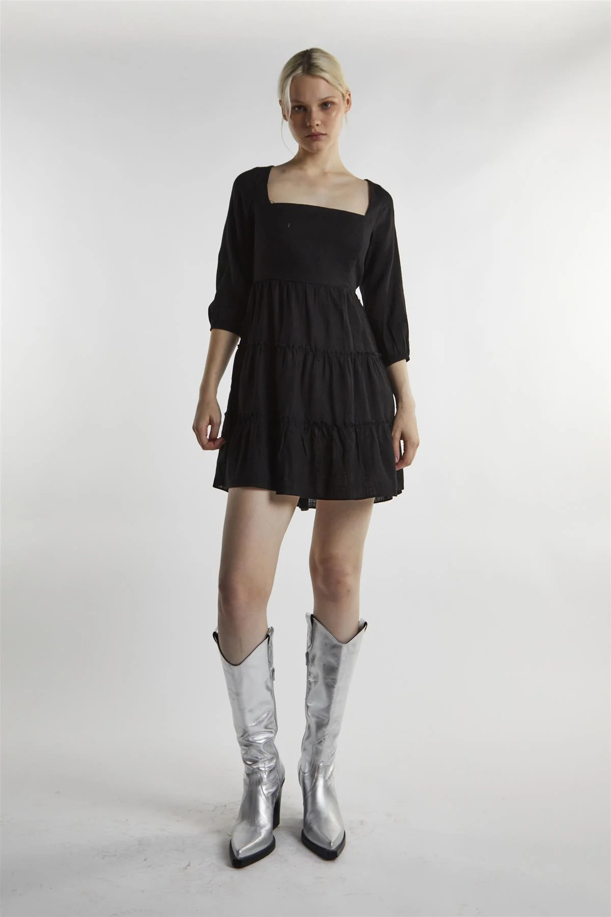 Black Square Neck Mini-Dress