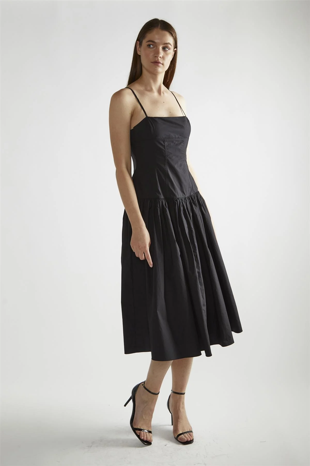 Black Square-Neck Skater Midi-Dress