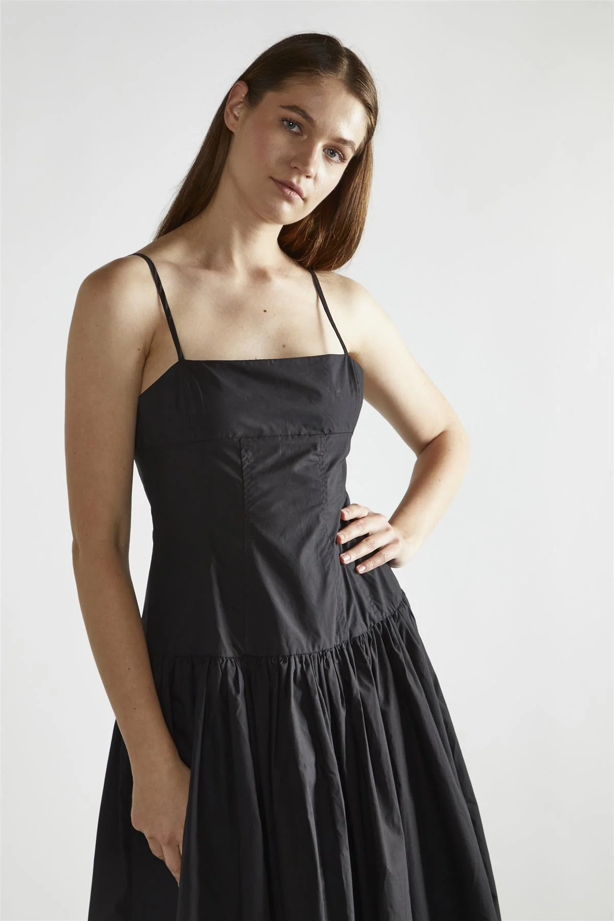 Black Square-Neck Skater Midi-Dress - Image 3