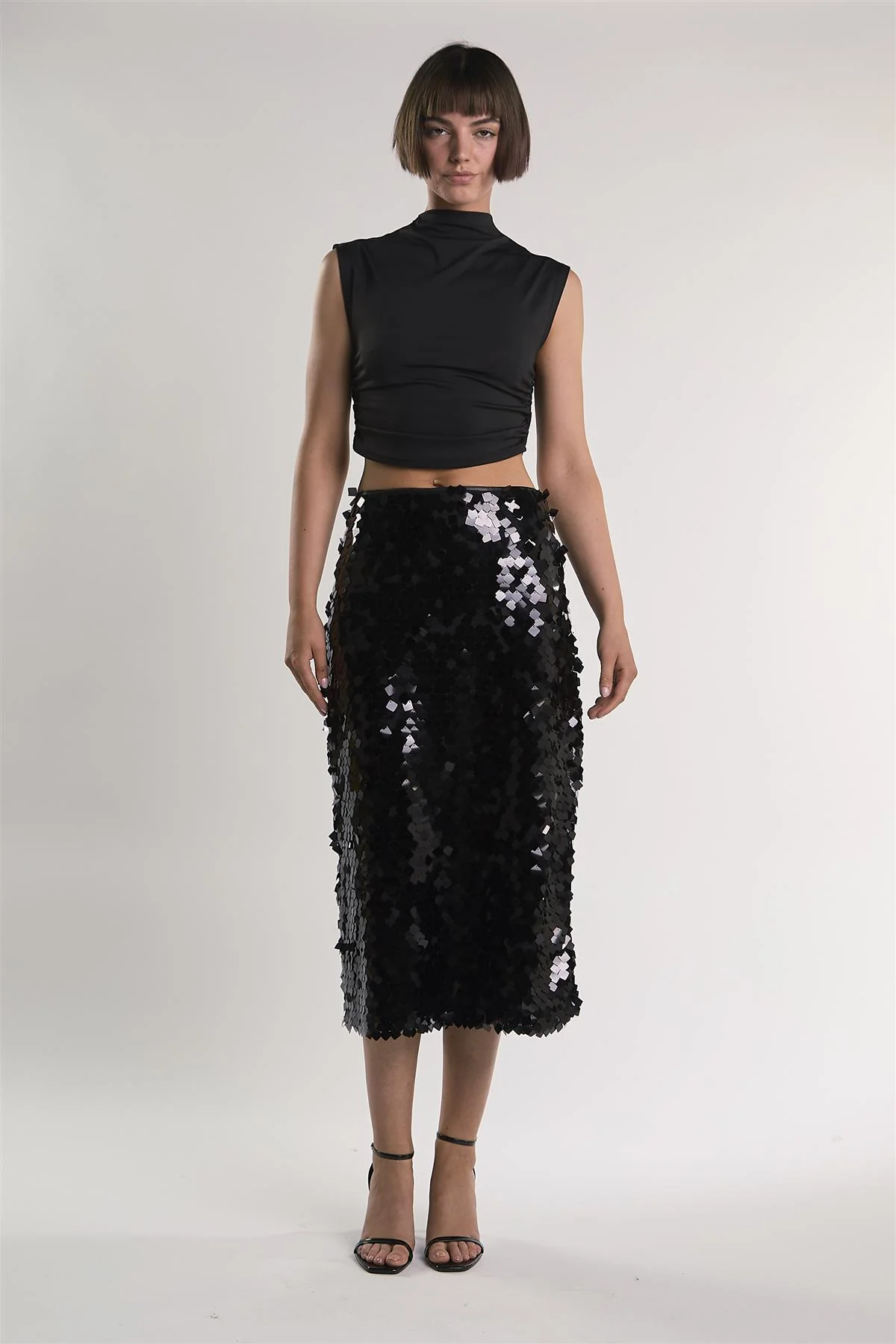 Black-Square-Sequin High-Waisted Midi-Skirt - Image 5