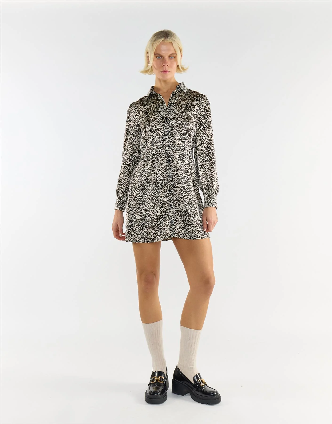 Black Stone Spot Print Shirt Dress