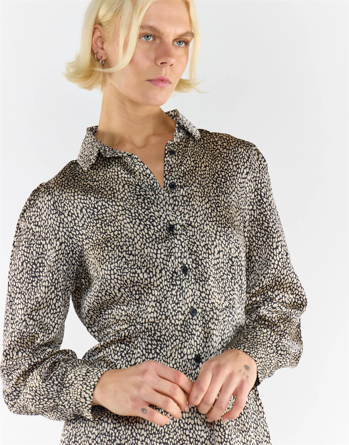 Black Stone Spot Print Shirt Dress - Image 3