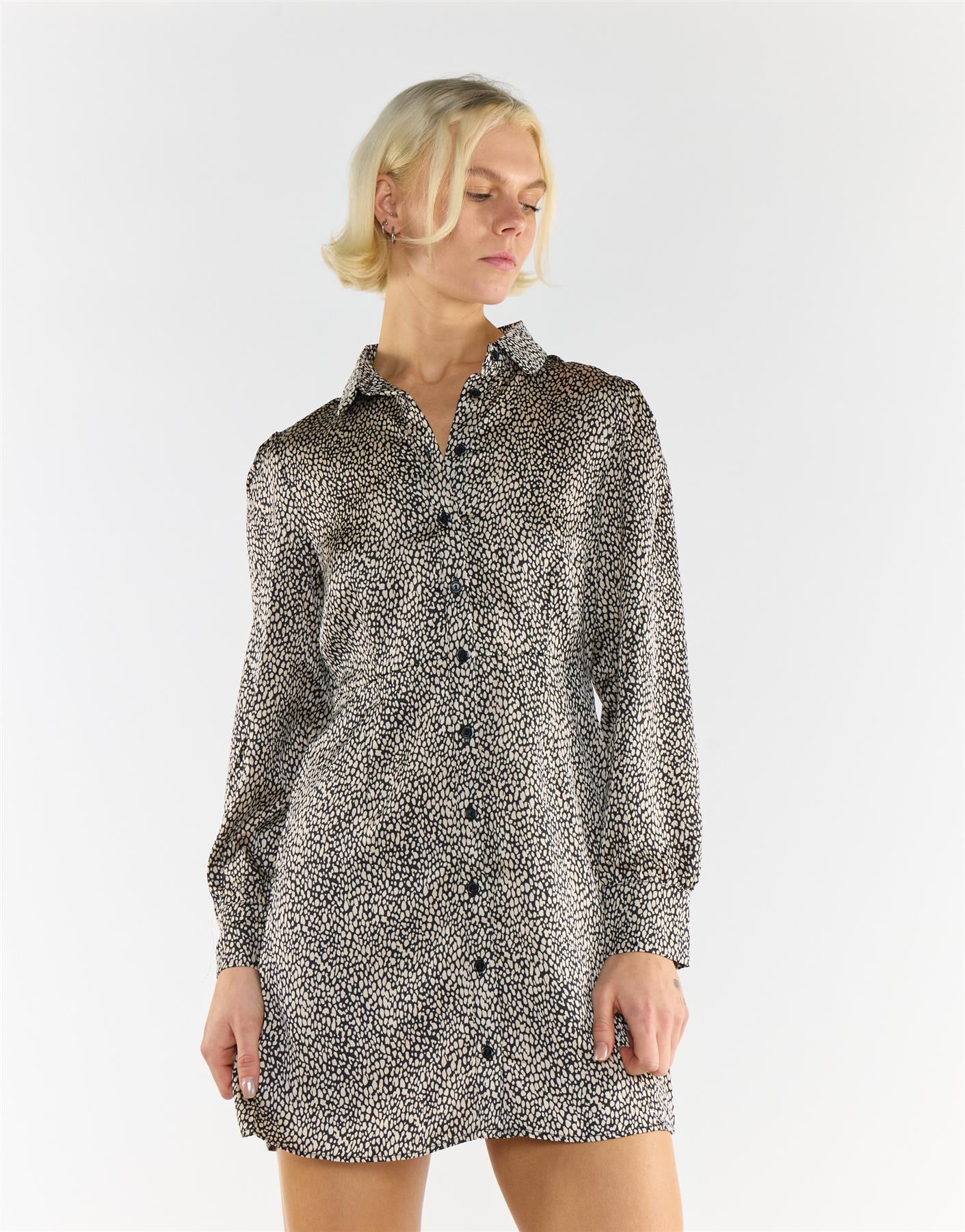 Black Stone Spot Print Shirt Dress - Image 4