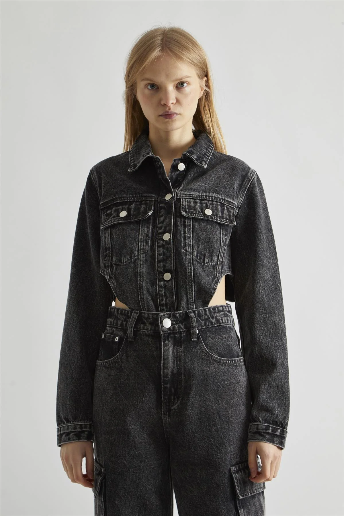 Black Stonewash-Denim Bodysuit - Image 3