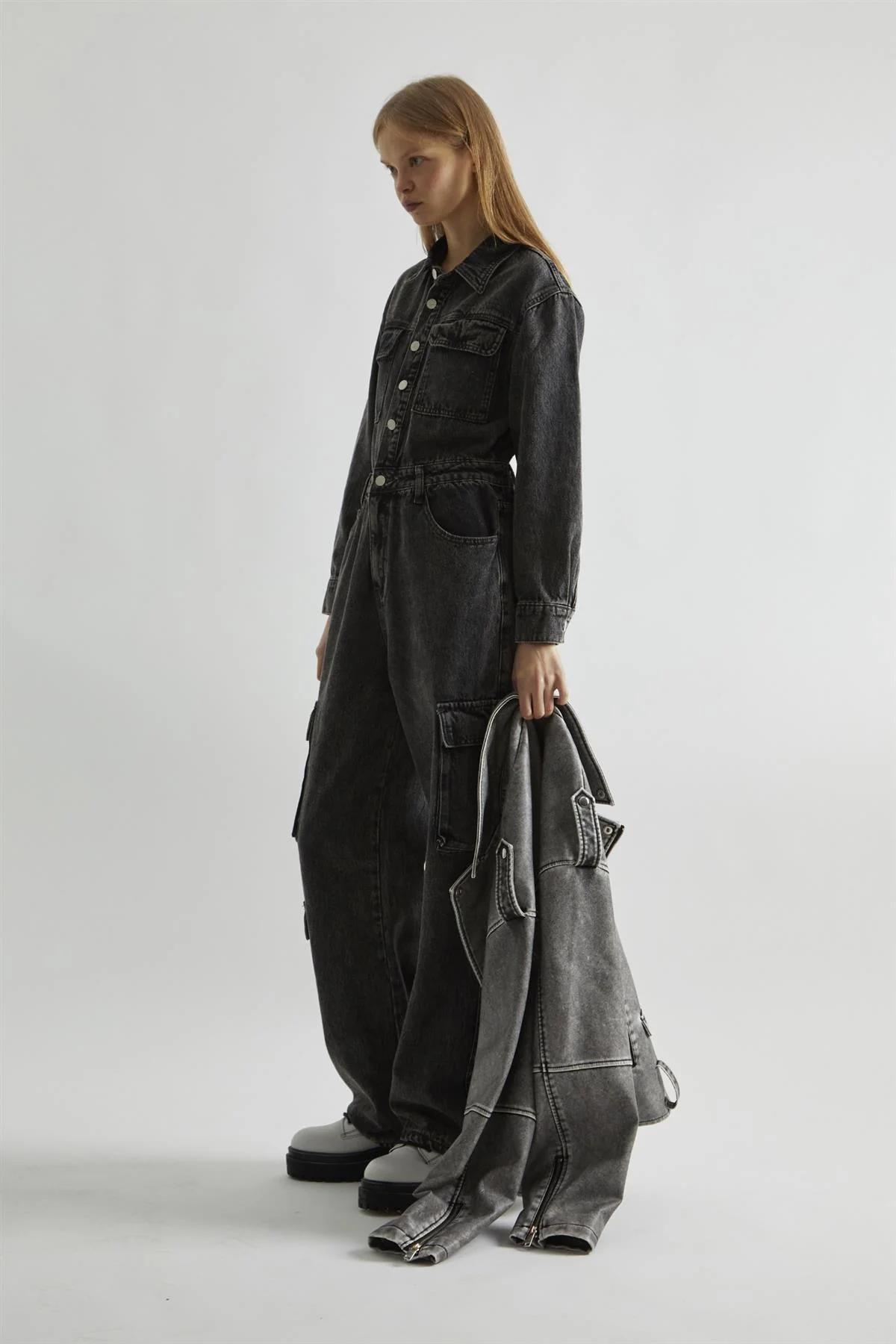 Black Stonewash-Denim Jumpsuit - Image 4