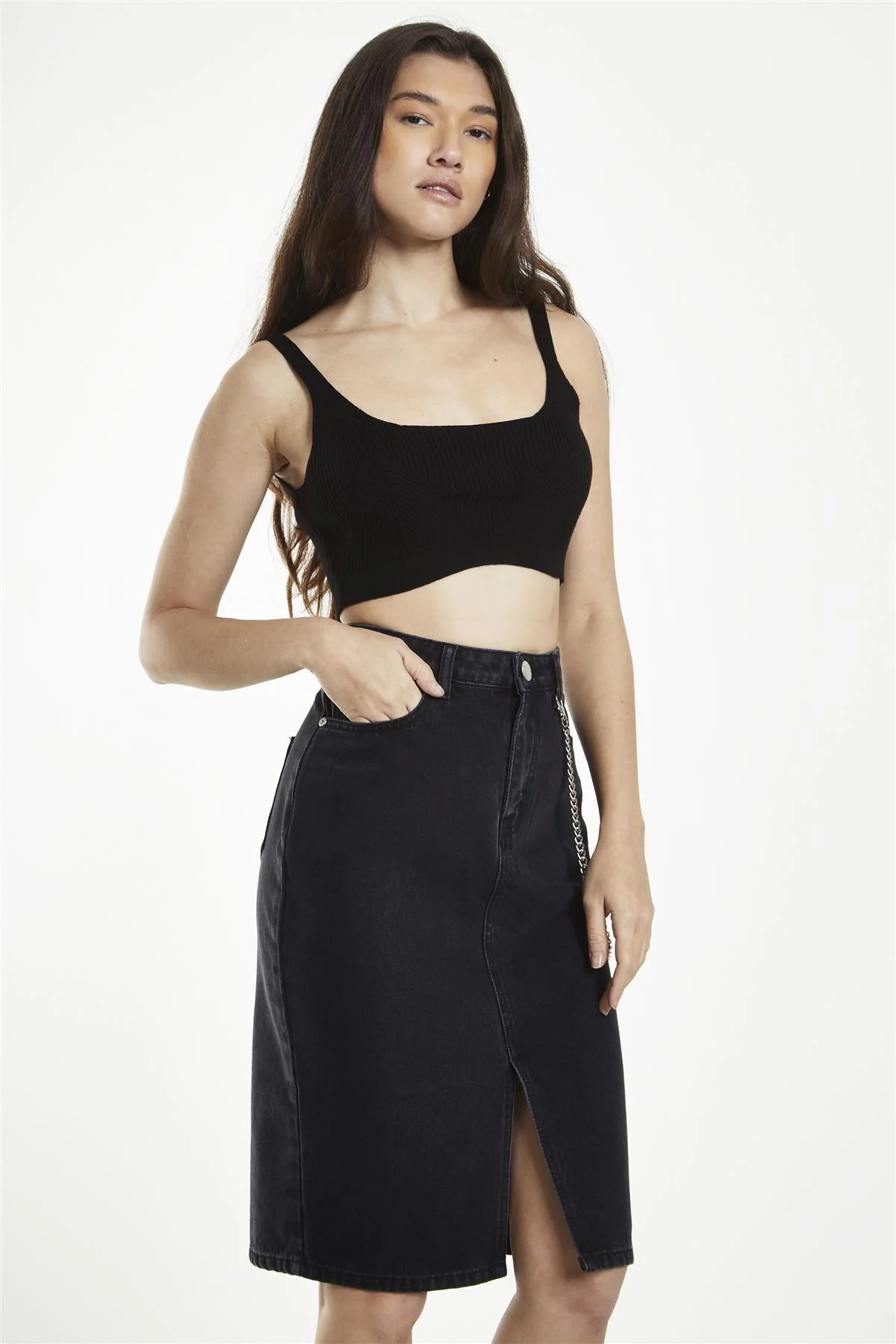 Black Straight Pencil Midi-Skirt - Image 3