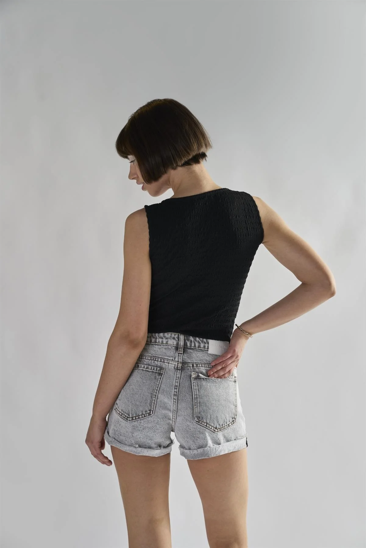 Black-Textured V Neck Ribbed Bodysuit - Image 2