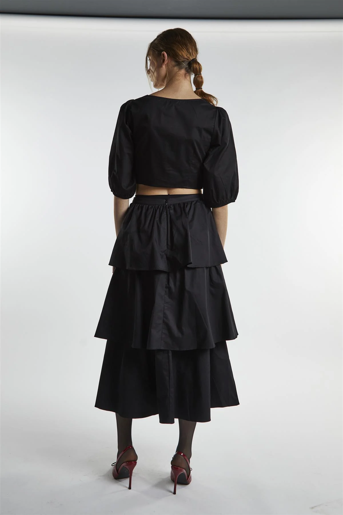Black Tiered Midi Skirt - Image 4